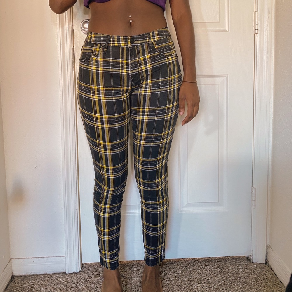 Yellow Plaid Skinny Pants